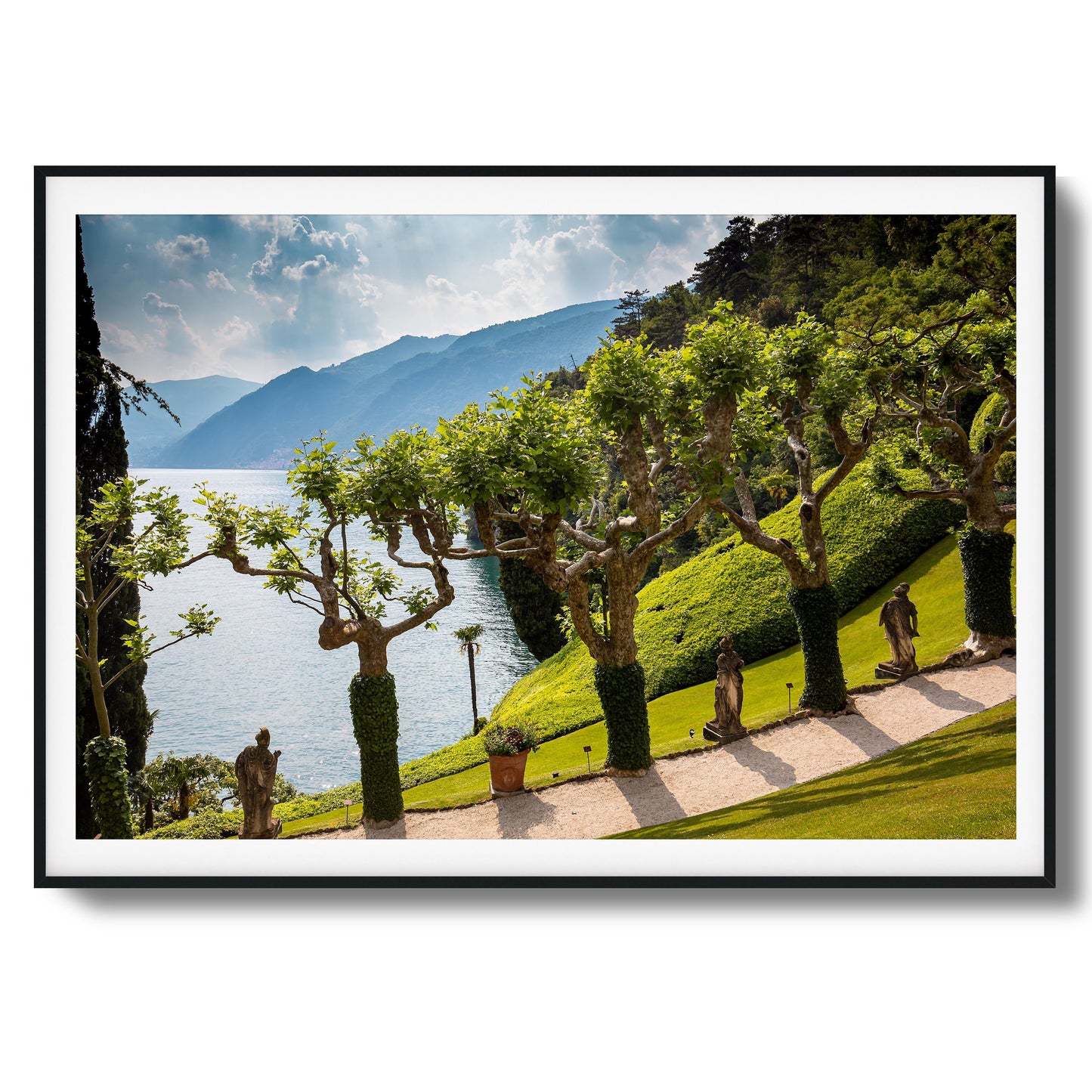 Coastal Garden View Over Lake Framed Art