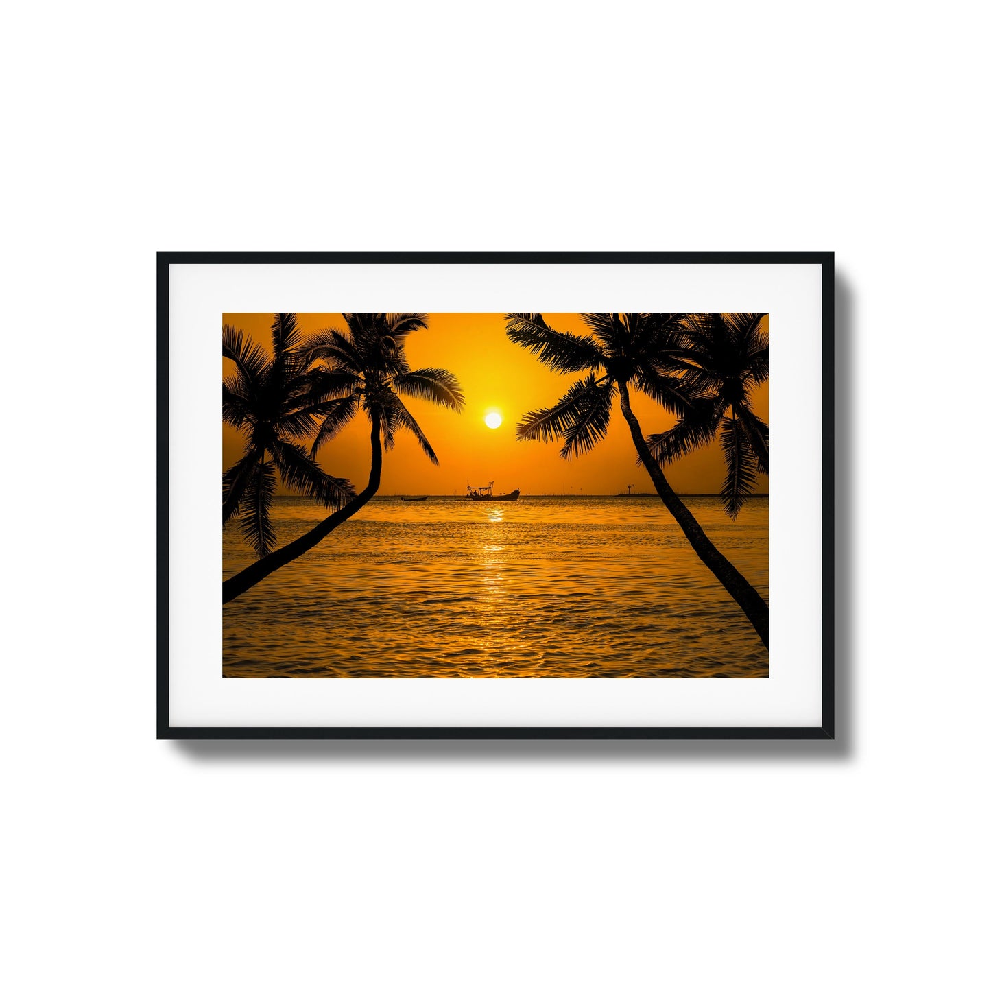 Golden Sunset Boat View Framed Art