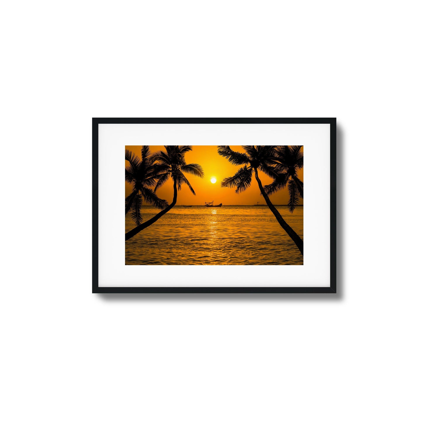 Golden Sunset Boat View Framed Art