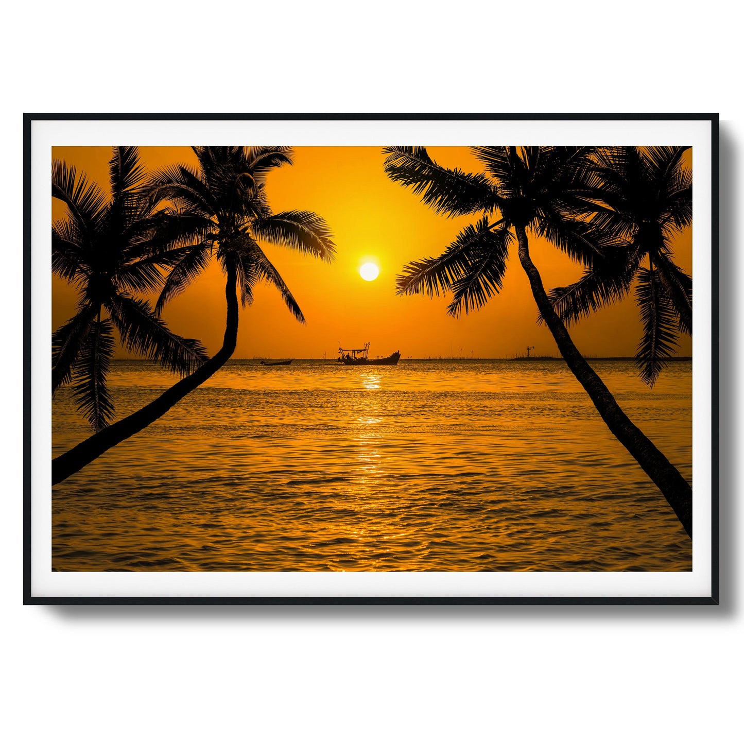 Golden Sunset Boat View Framed Art