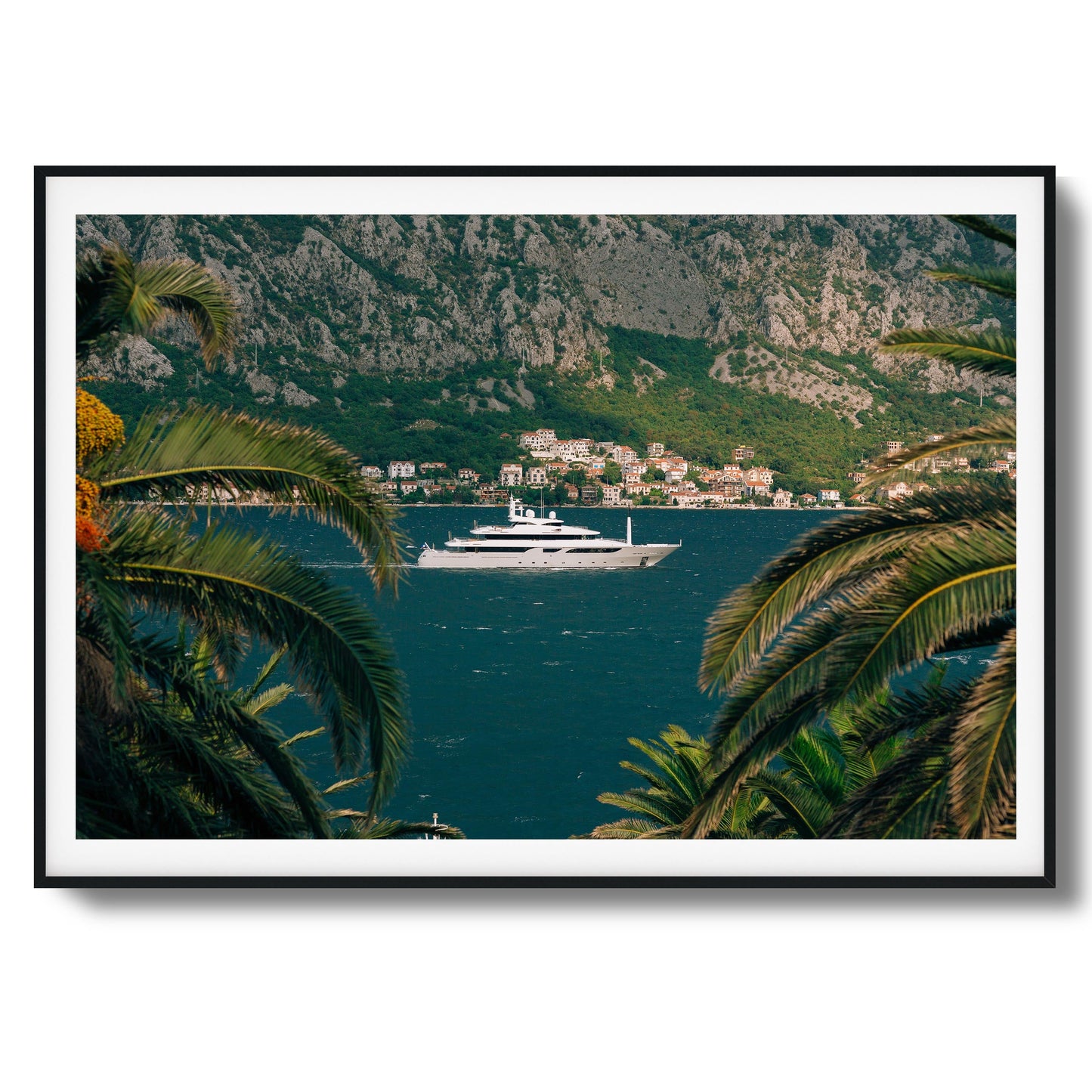 Yacht in Coastal Bay Framed Art
