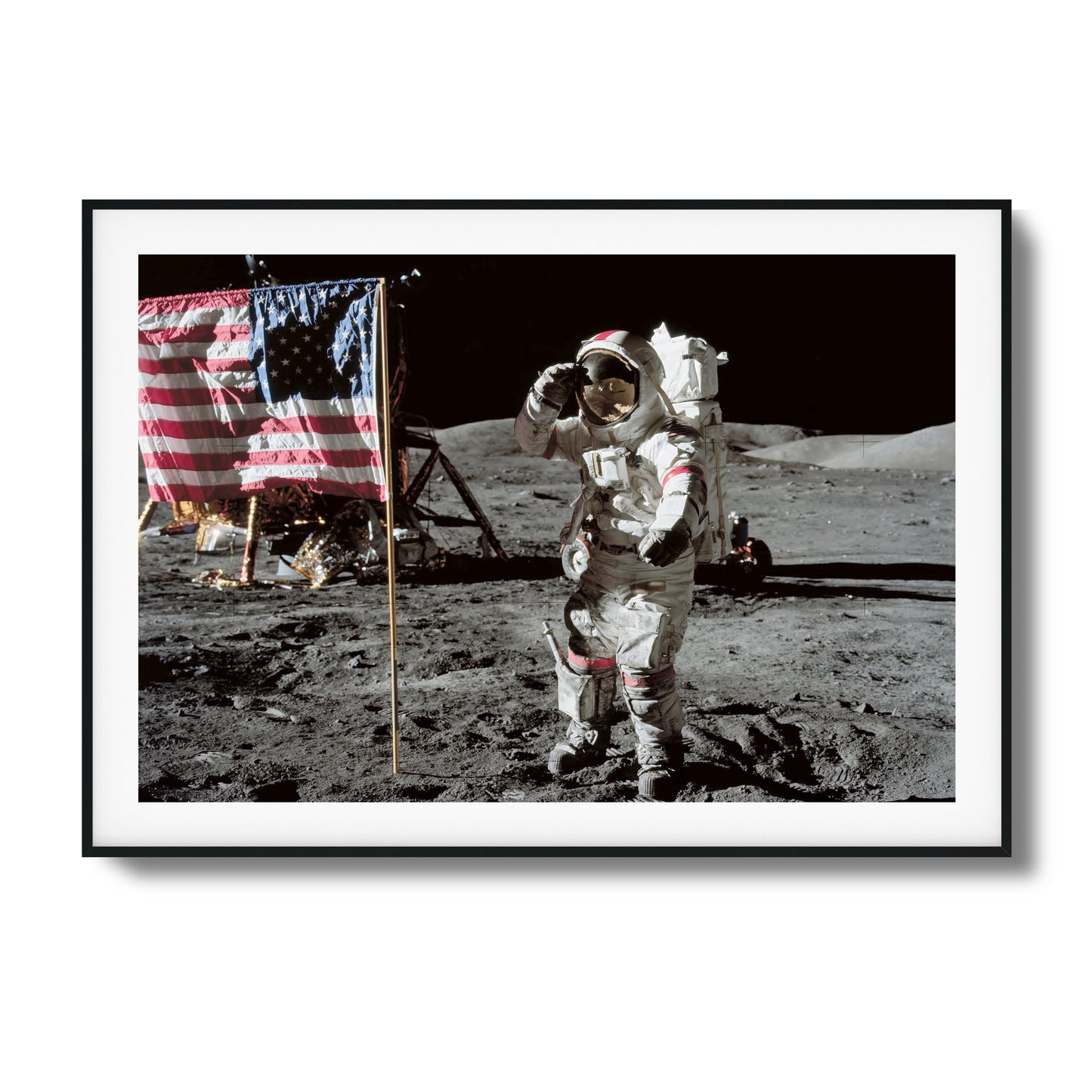 Astronaut saluting the US flag - Apollo 15 Framed Art