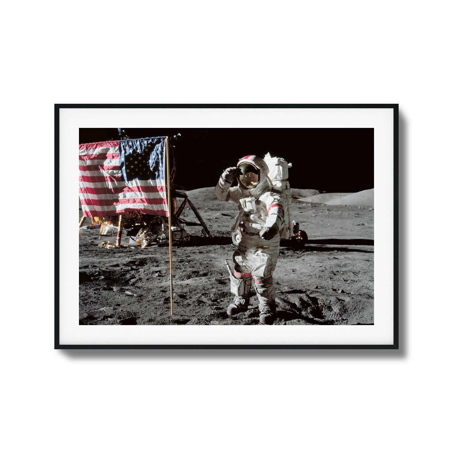 Astronaut saluting the US flag - Apollo 15 Framed Art