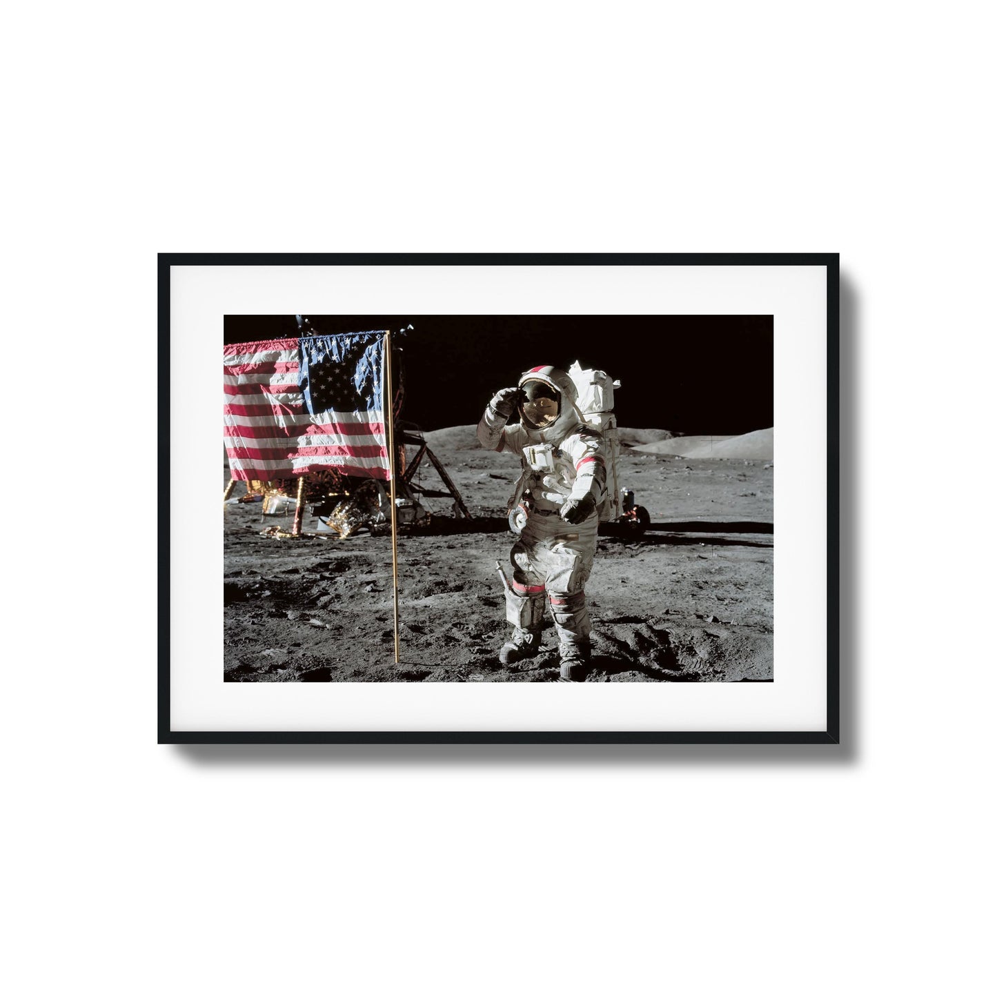 Astronaut saluting the US flag - Apollo 15 Framed Art