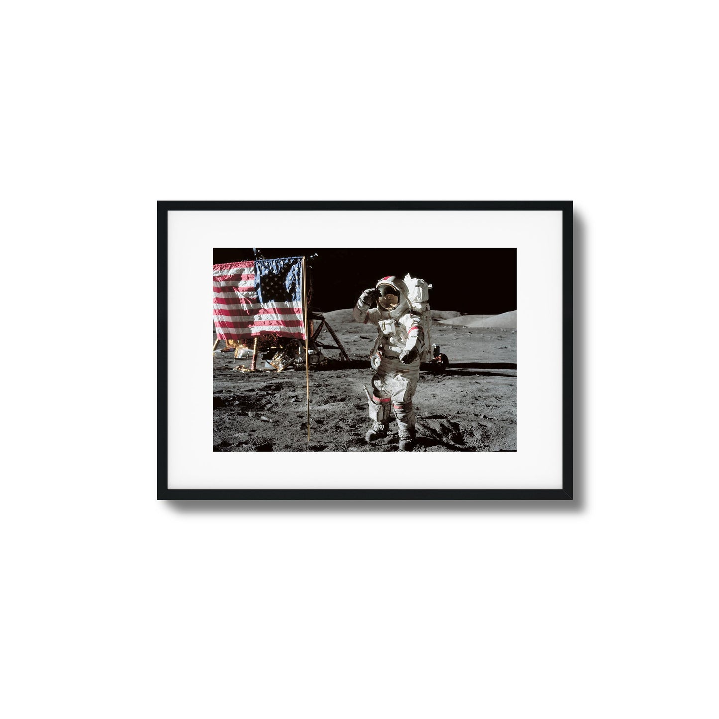 Astronaut saluting the US flag - Apollo 15 Framed Art
