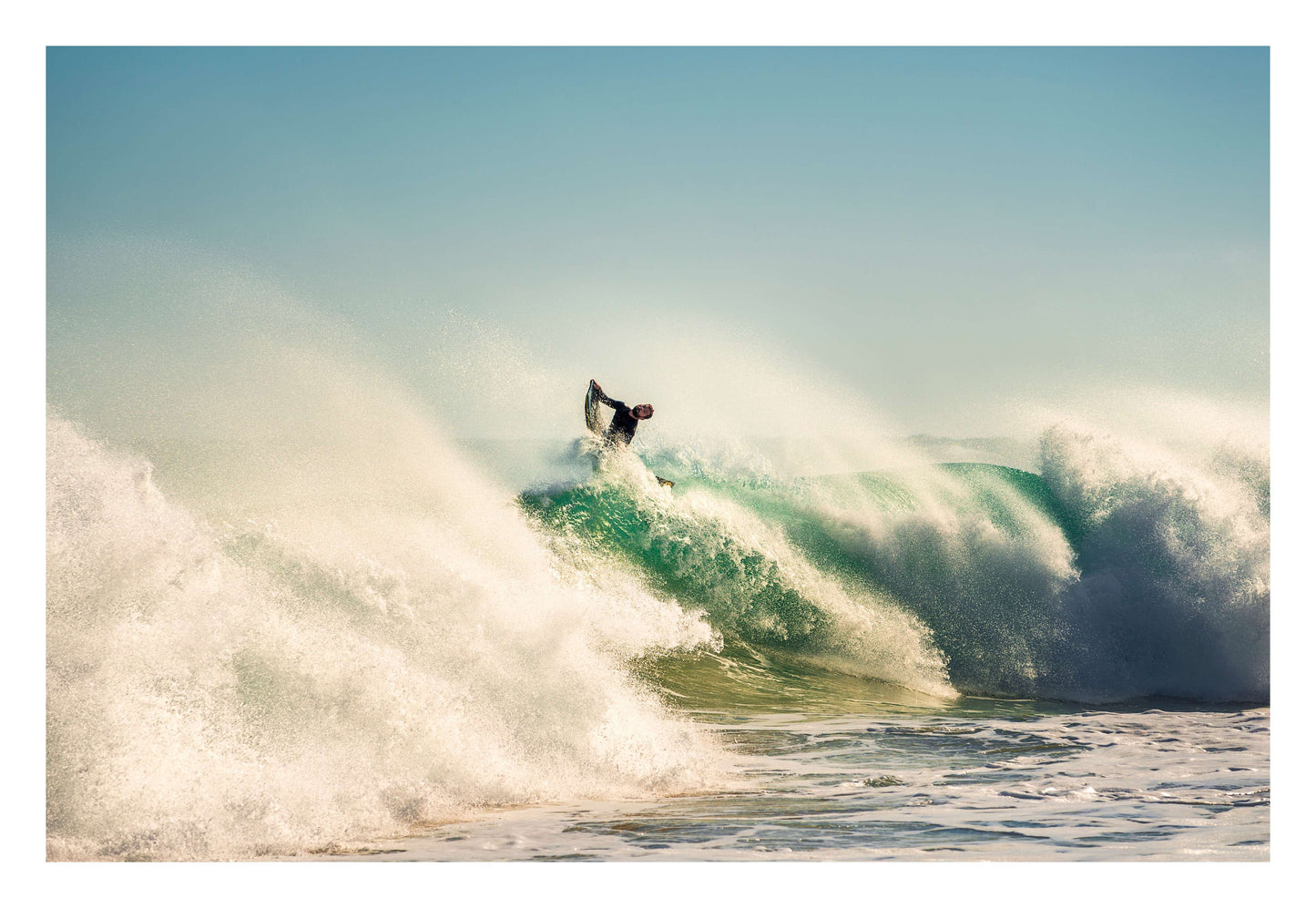Big Surf with Surfer in Air Framed Art
