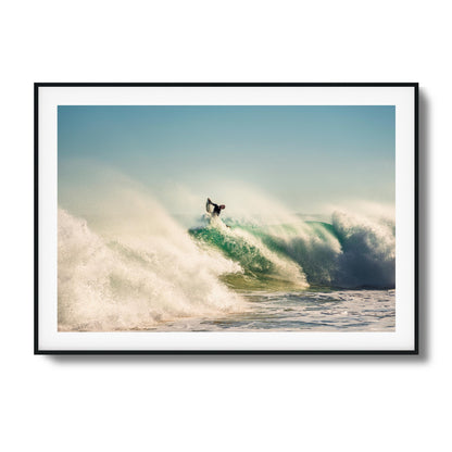 Big Surf with Surfer in Air Framed Art - Assure Spark