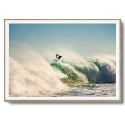 Big Surf with Surfer in Air Framed Art