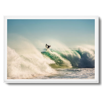 Big Surf with Surfer in Air Framed Art