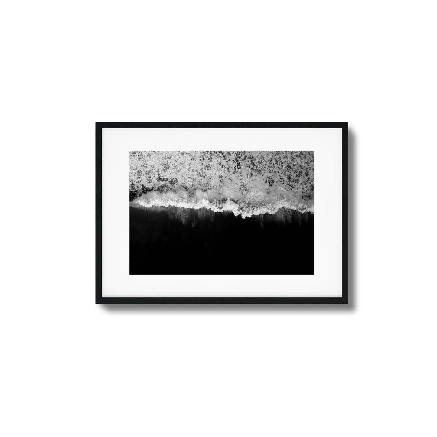 Black-and-white abstract wave crash framed art