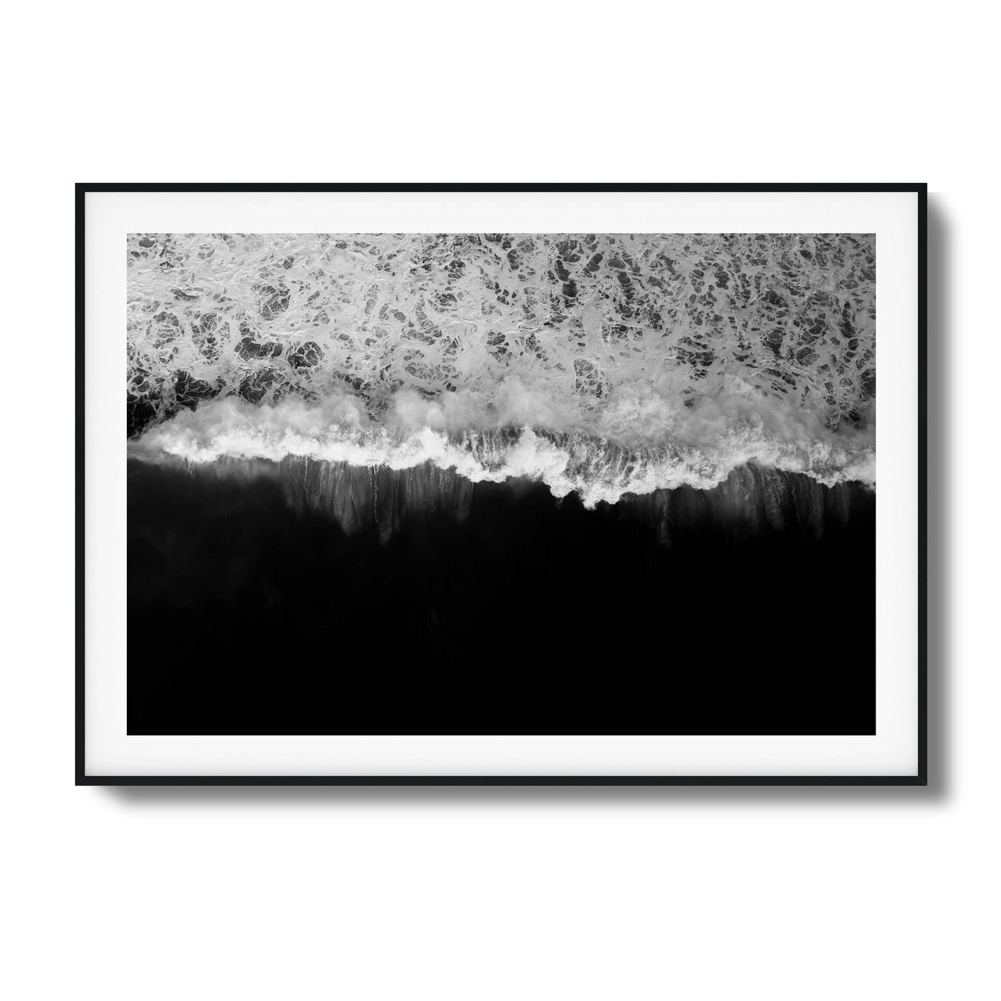 Black-and-white abstract wave crash framed art