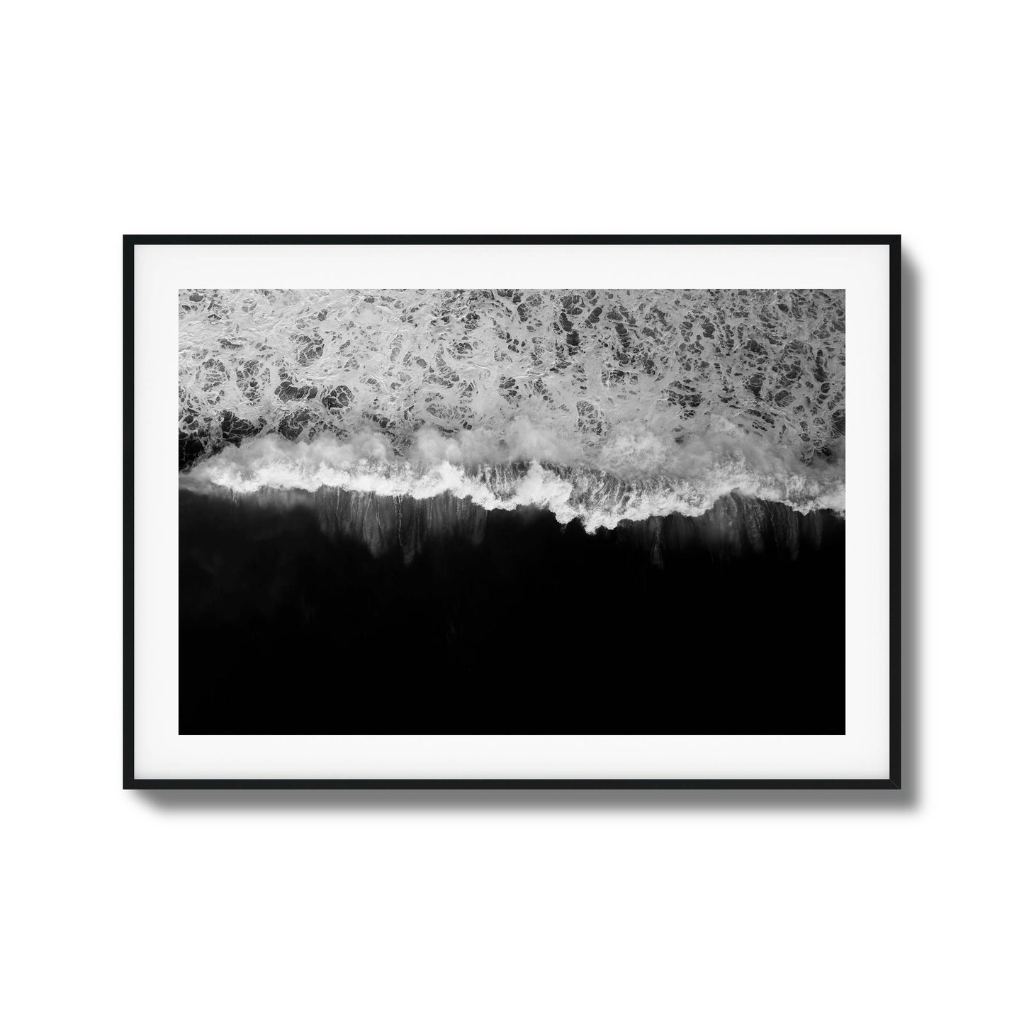 Black-and-white abstract wave crash framed art