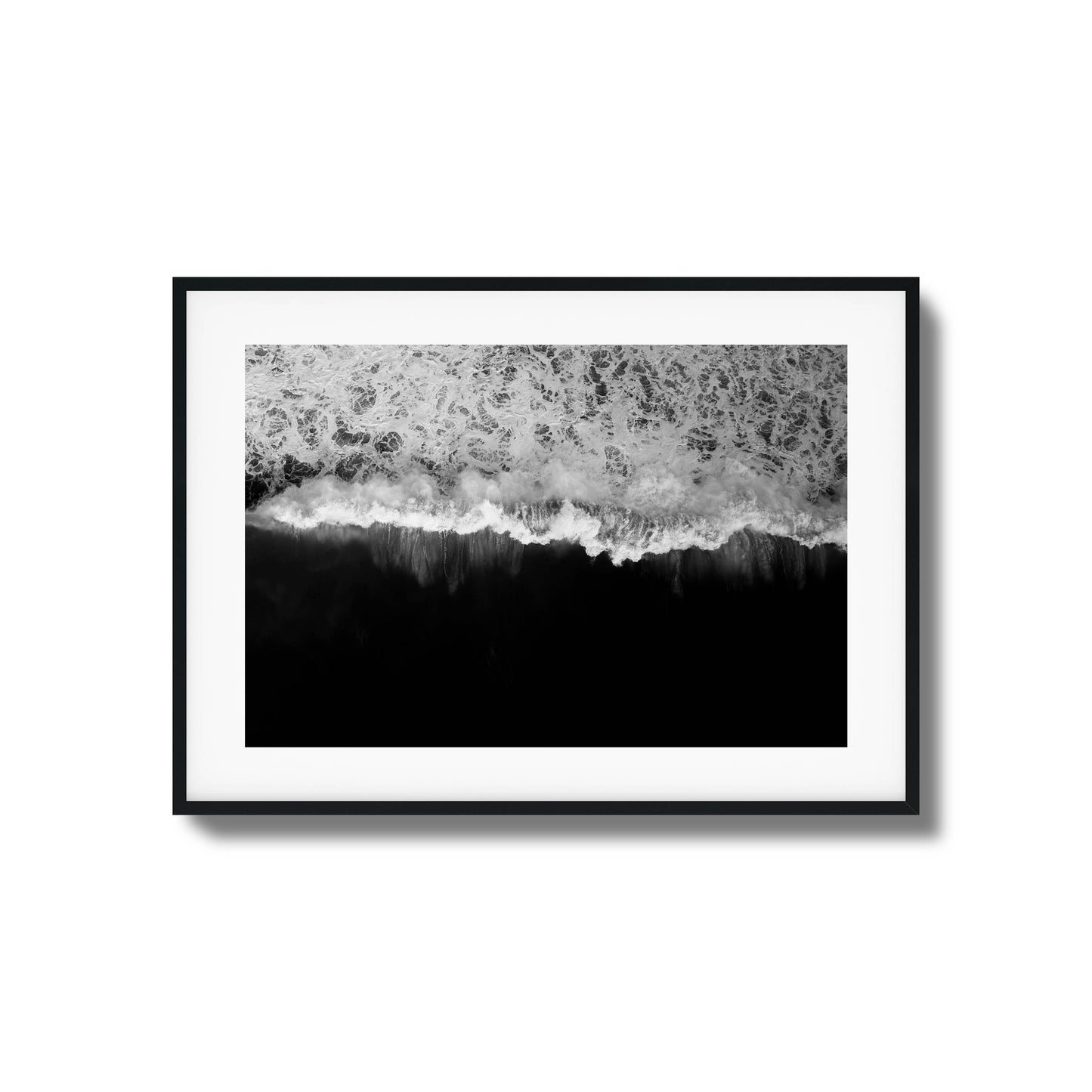 Black-and-white abstract wave crash framed art