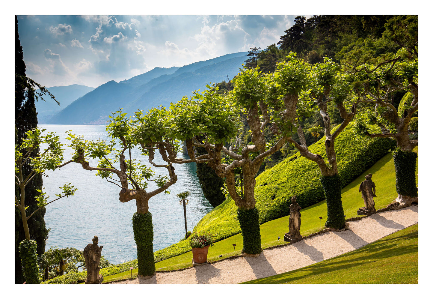Coastal Garden View Over Lake Framed Art