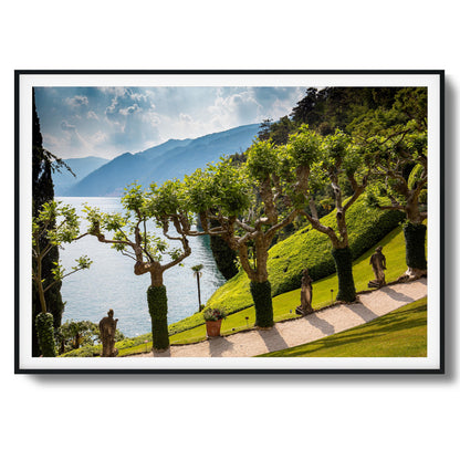 Coastal Garden View Over Lake Framed Art