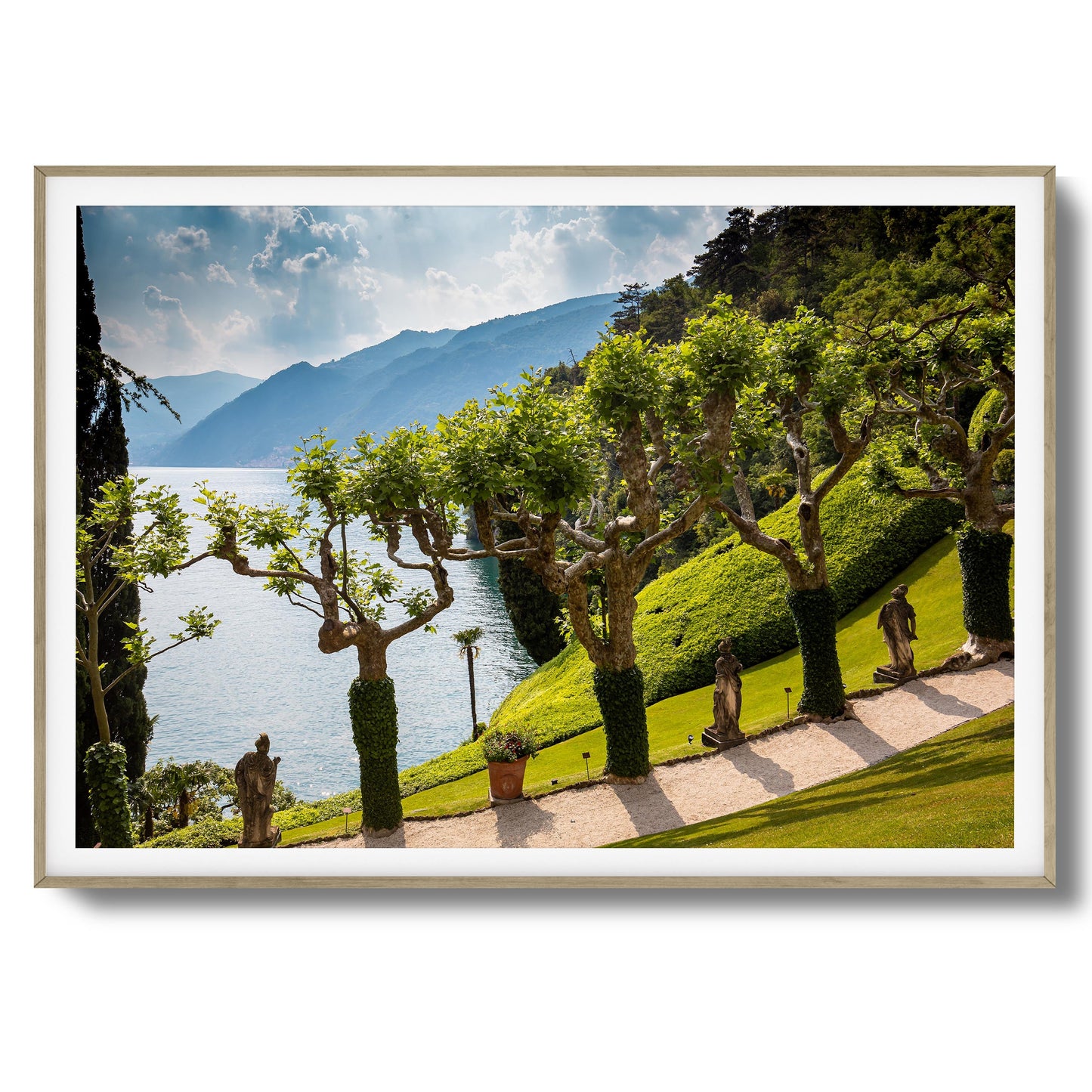 Coastal Garden View Over Lake Framed Art