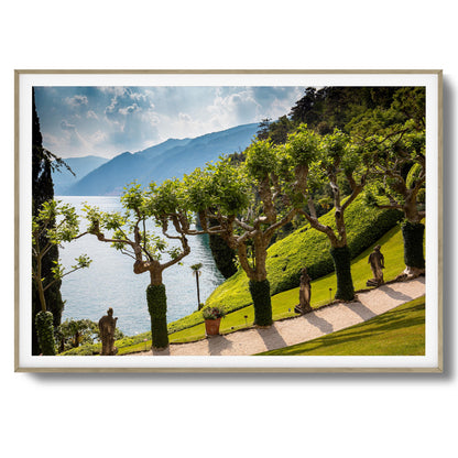 Coastal Garden View Over Lake Framed Art