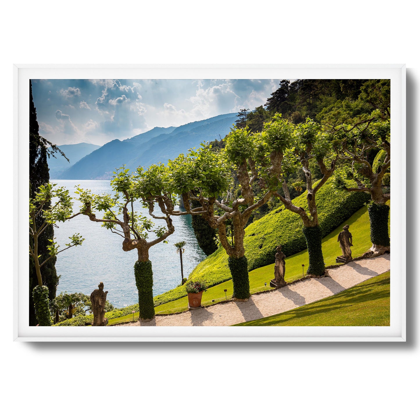 Coastal Garden View Over Lake Framed Art