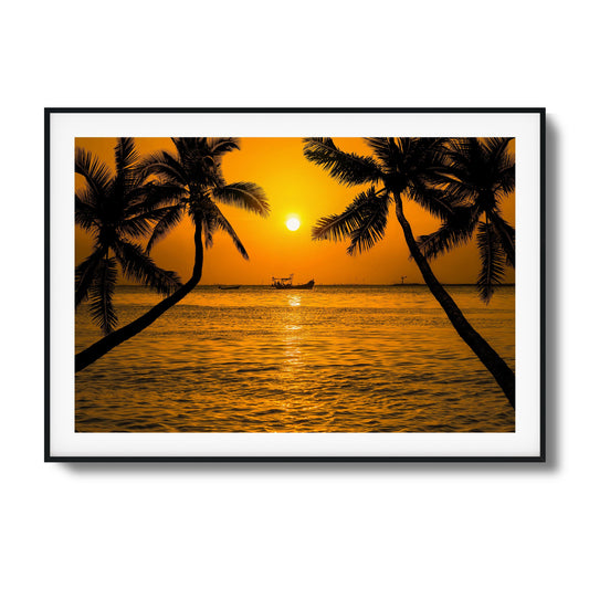 Golden Sunset Boat View Framed Art