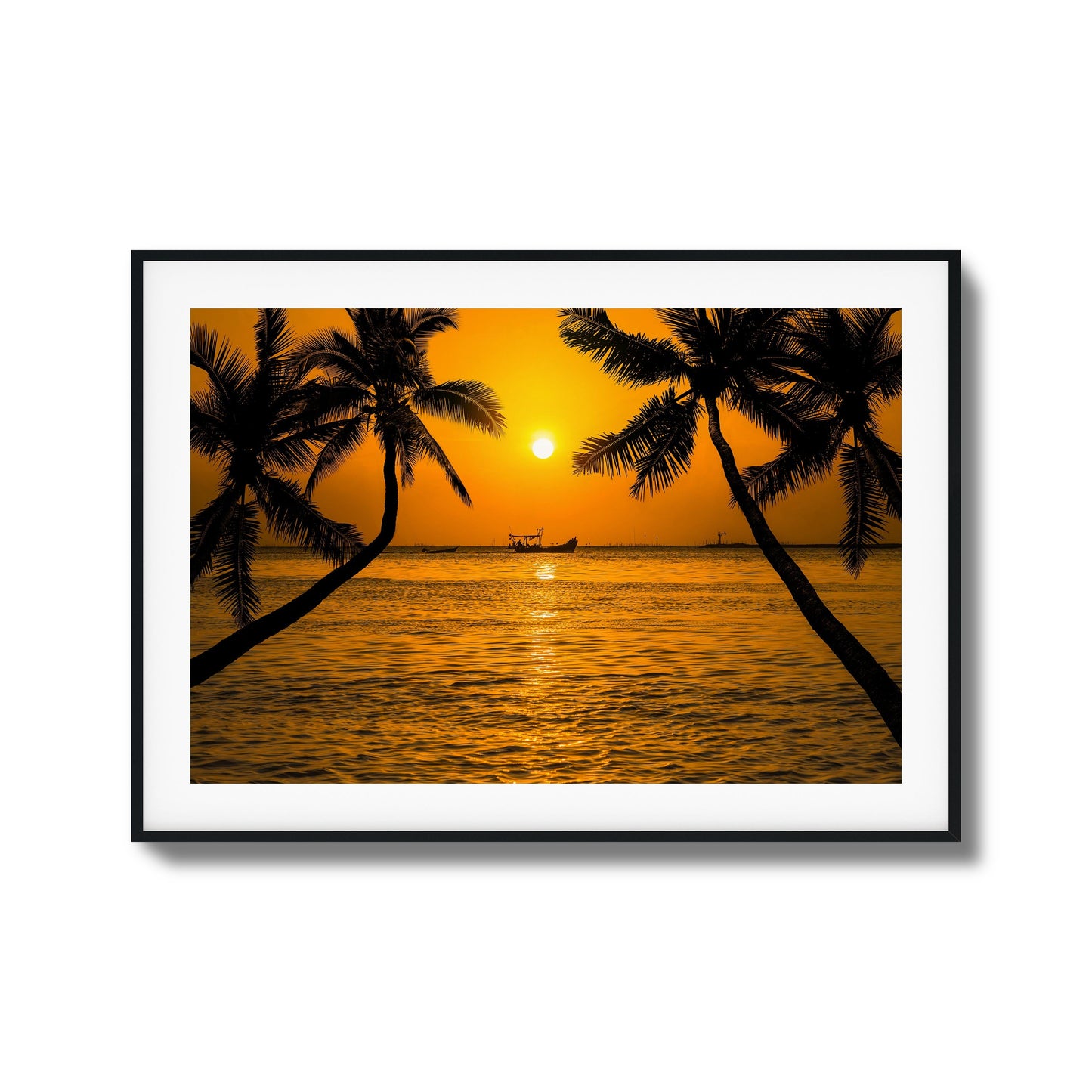 Golden Sunset Boat View Framed Art