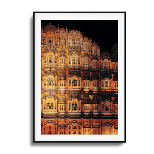 Illuminated intricate palace architecture at night