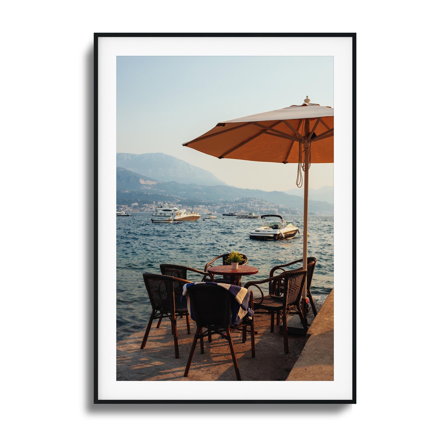 Seaside Café Table View Framed Art - Assure Spark
