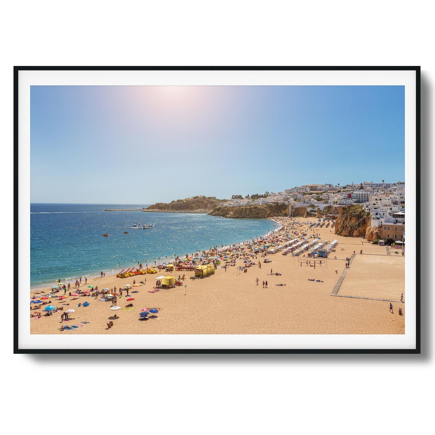 Sunlit Beach Crowd Framed Art