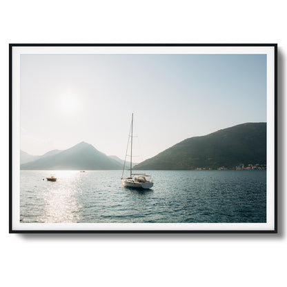 Sunset over Mountain Bay Framed Art