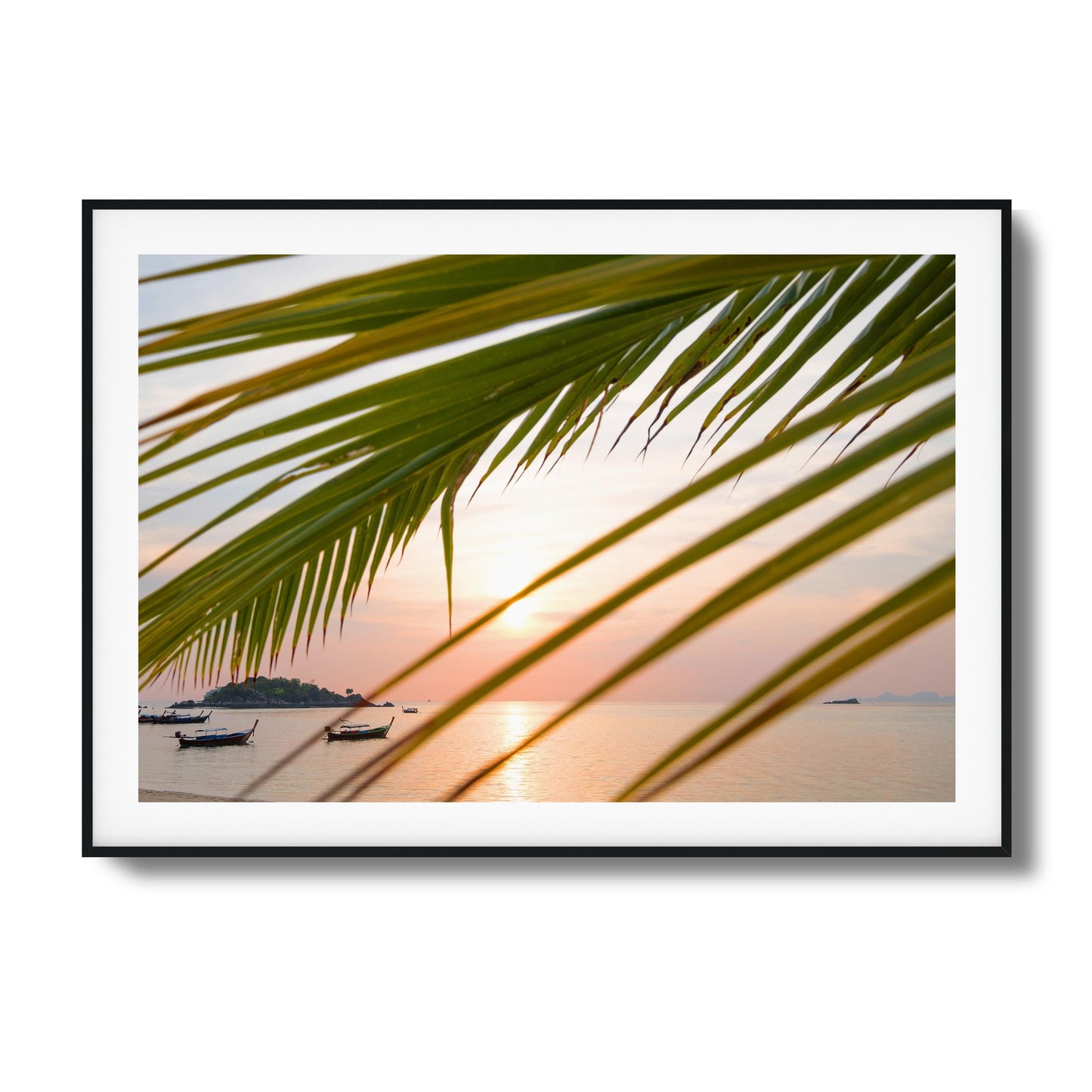 Sunset through Palm Leaves Framed Art