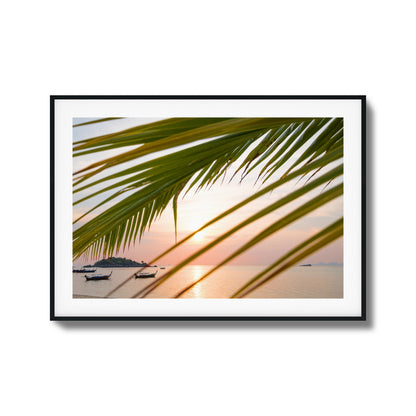 Sunset through Palm Leaves Framed Art