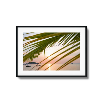 Sunset through Palm Leaves Framed Art