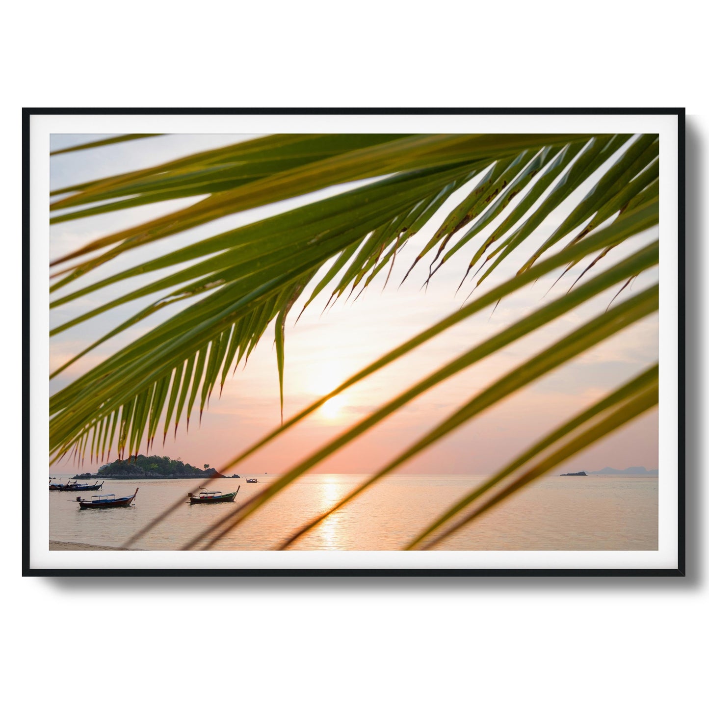 Sunset through Palm Leaves Framed Art