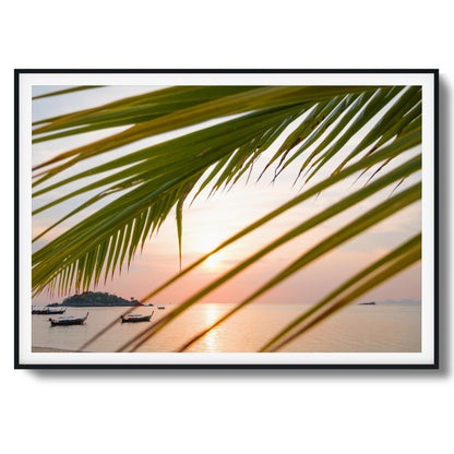 Sunset through Palm Leaves Framed Art