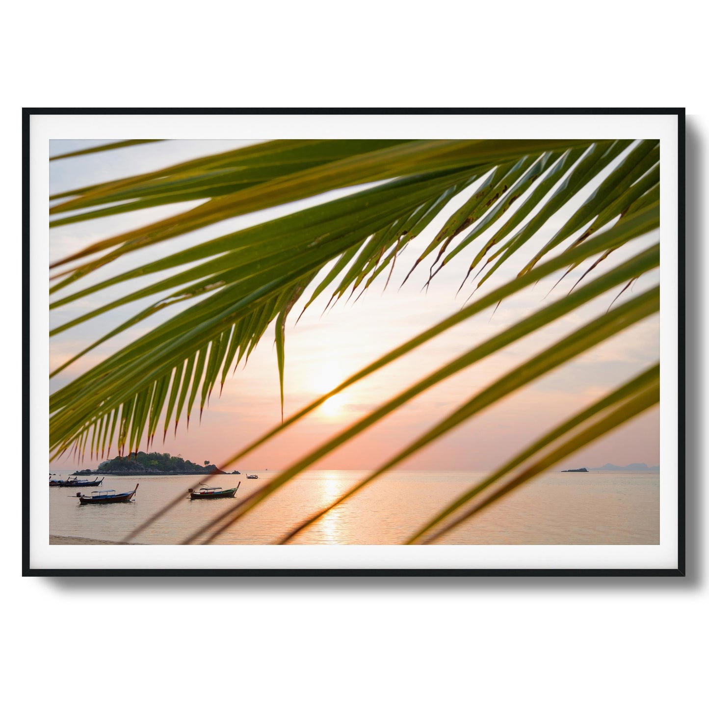Sunset through Palm Leaves Framed Art