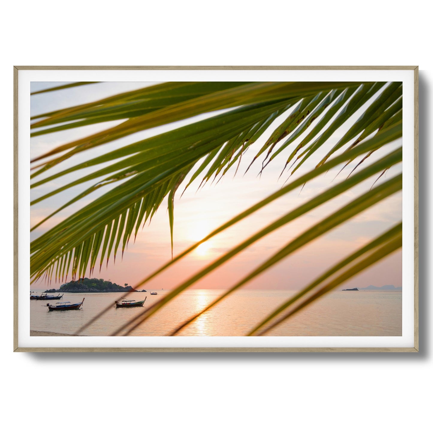 Sunset through Palm Leaves Framed Art
