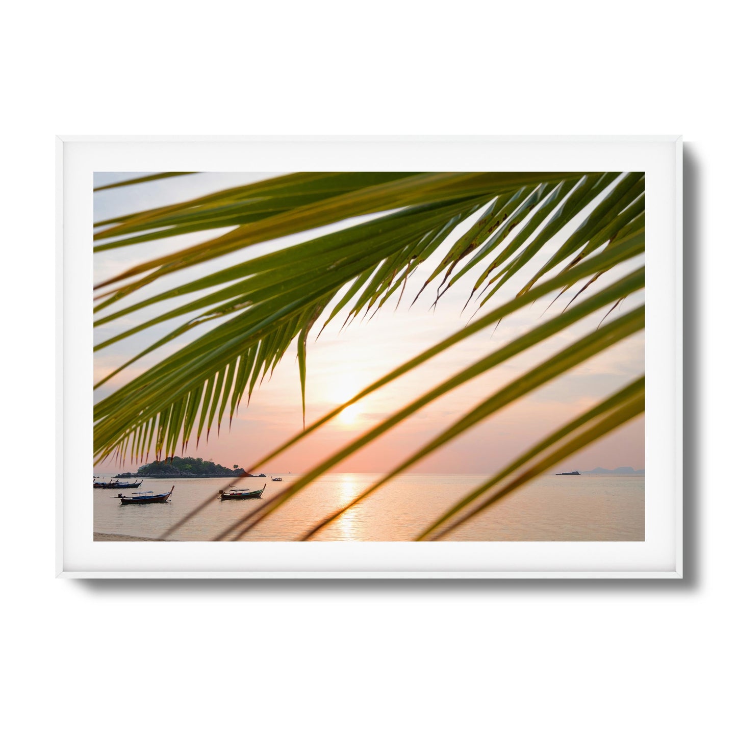 Sunset through Palm Leaves Framed Art
