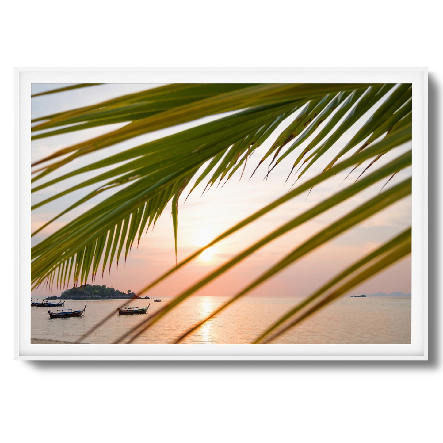 Sunset through Palm Leaves Framed Art