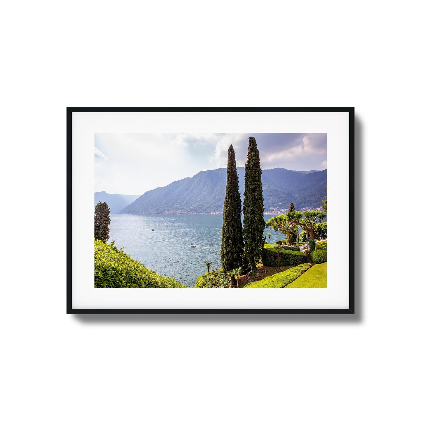 Tall Trees by Peaceful Lake Framed Art
