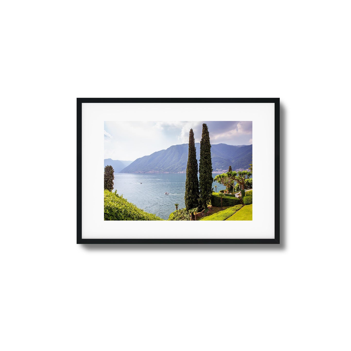 Tall Trees by Peaceful Lake Framed Art