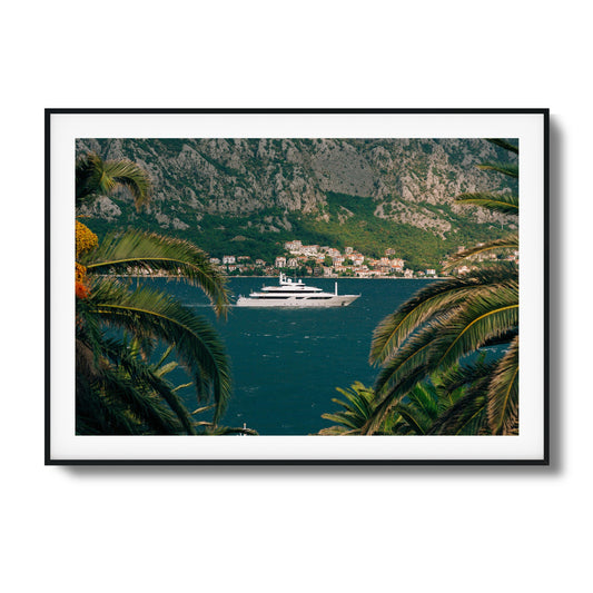 Yacht in Coastal Bay Framed Art