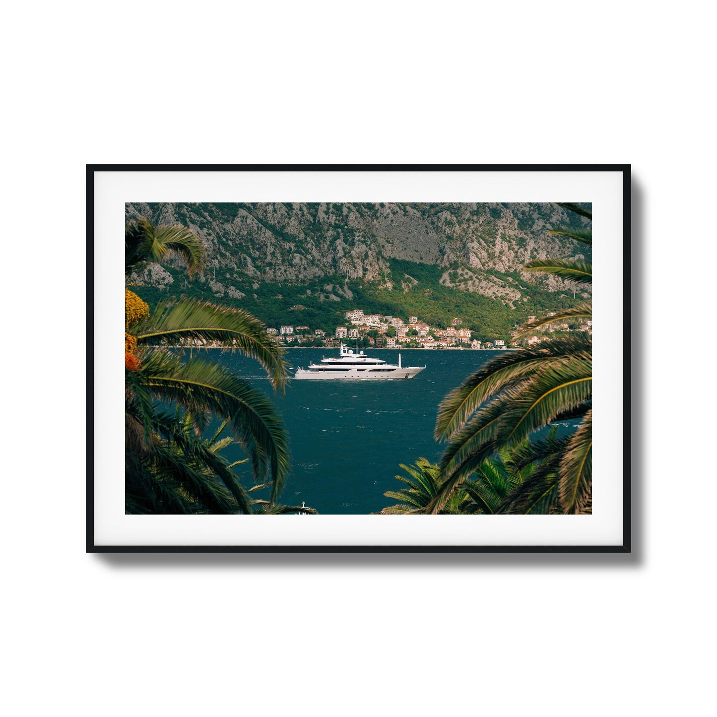 Yacht in Coastal Bay Framed Art