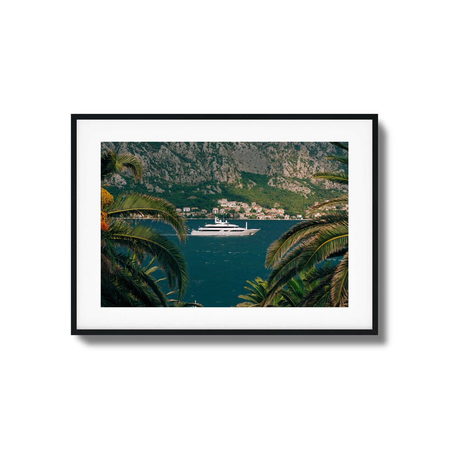 Yacht in Coastal Bay Framed Art