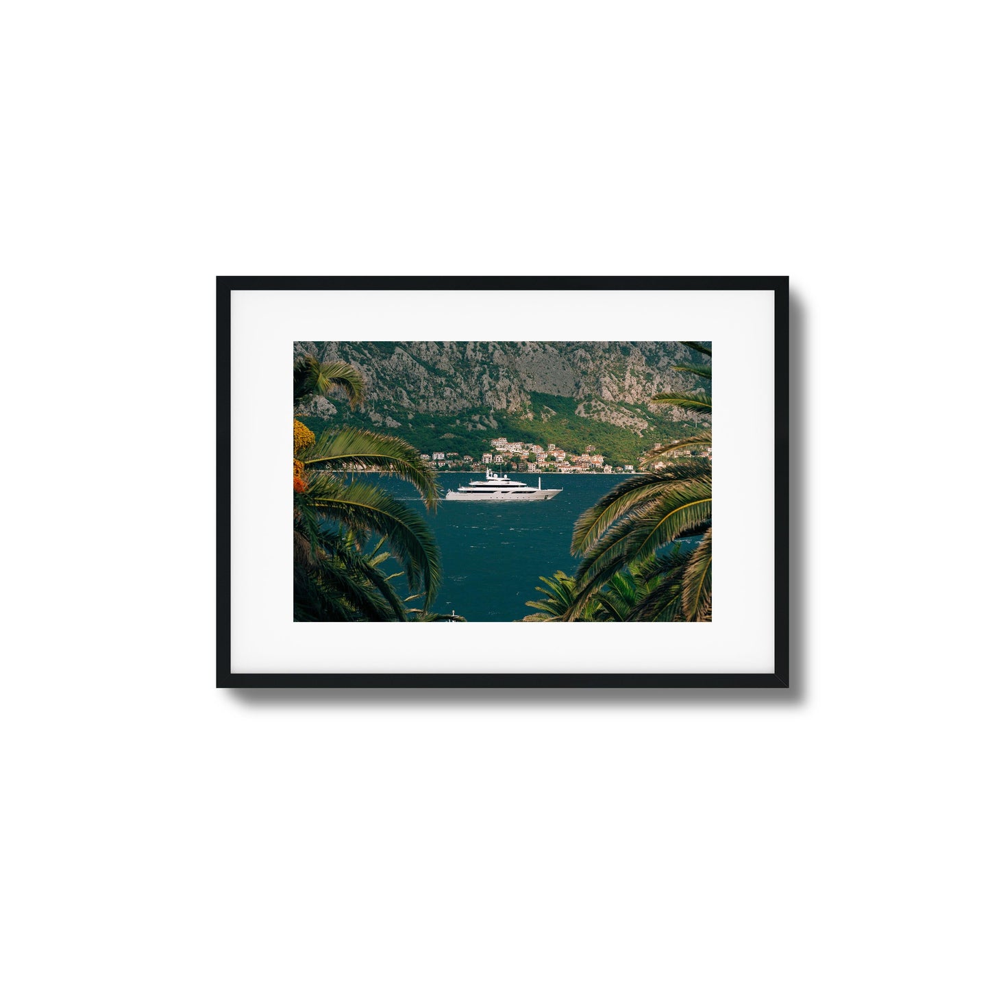 Yacht in Coastal Bay Framed Art