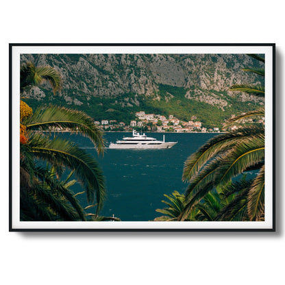 Yacht in Coastal Bay Framed Art