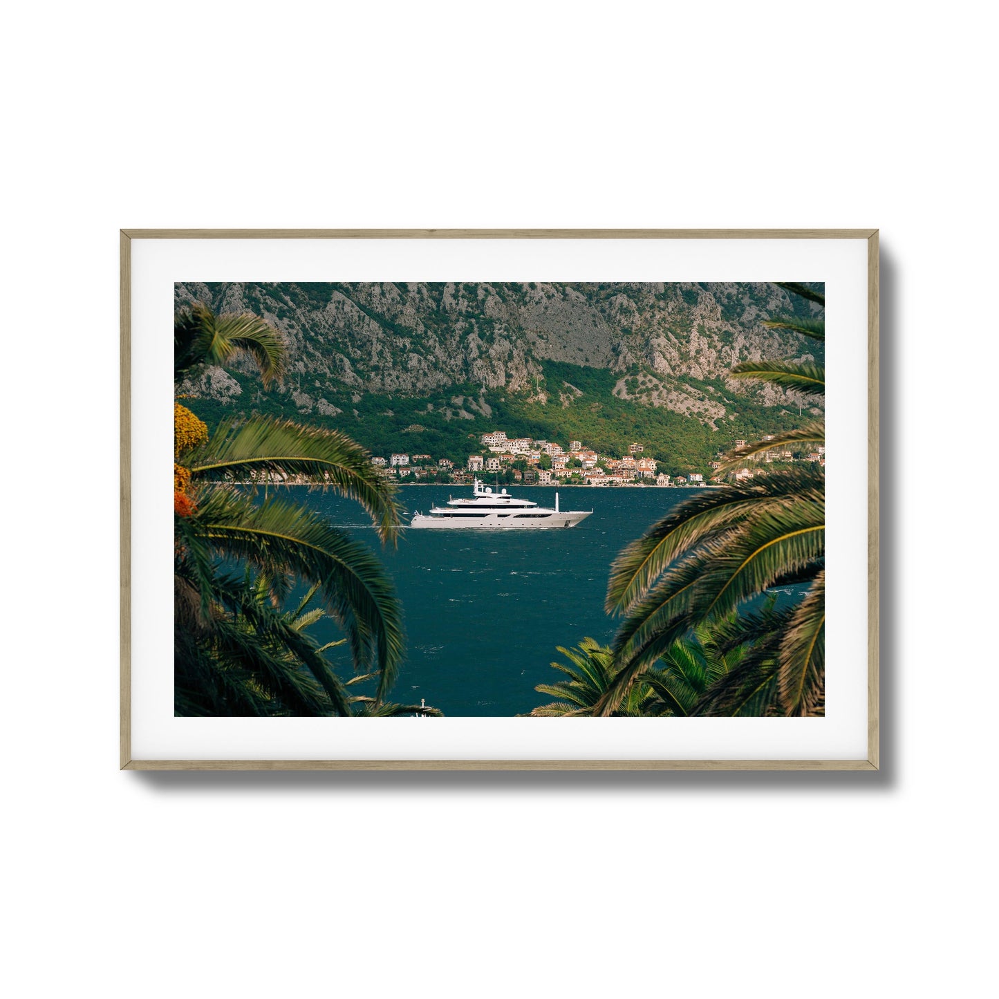 Yacht in Coastal Bay Framed Art