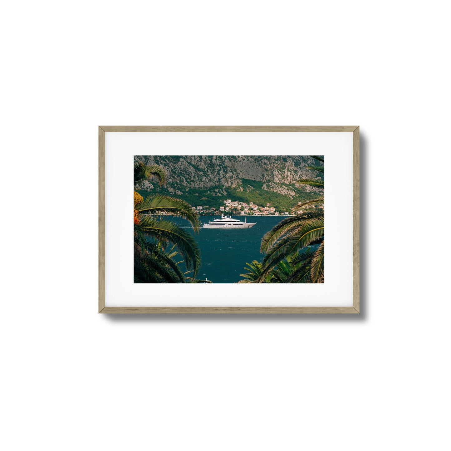 Yacht in Coastal Bay Framed Art