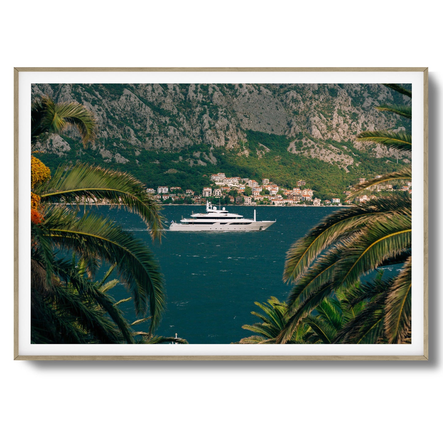 Yacht in Coastal Bay Framed Art