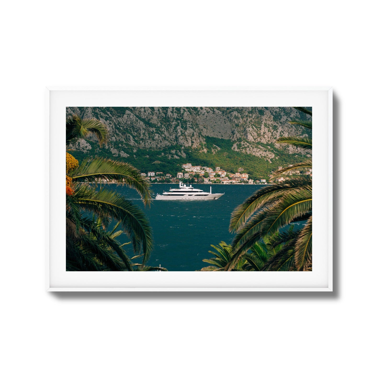 Yacht in Coastal Bay Framed Art