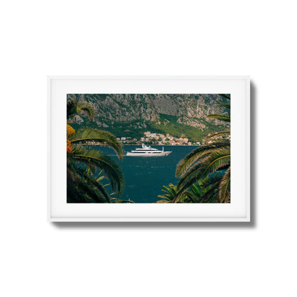 Yacht in Coastal Bay Framed Art