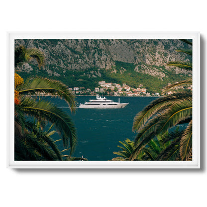 Yacht in Coastal Bay Framed Art